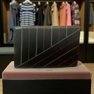 Vintage FENDI Black Clutch Ribbed Leather Brown White Whip-Stitch